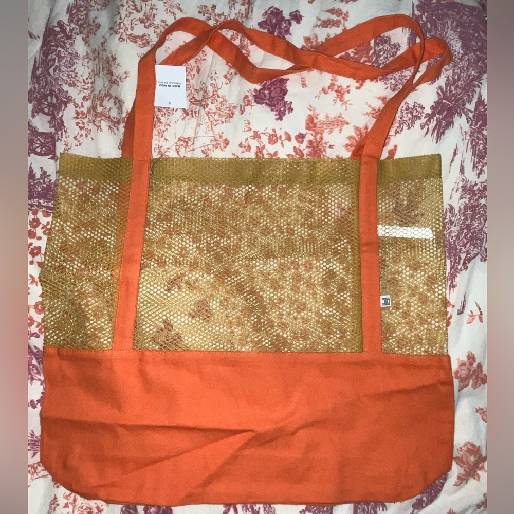 Urban Outfitters Orange Mesh Canvas Tote Bag NWT